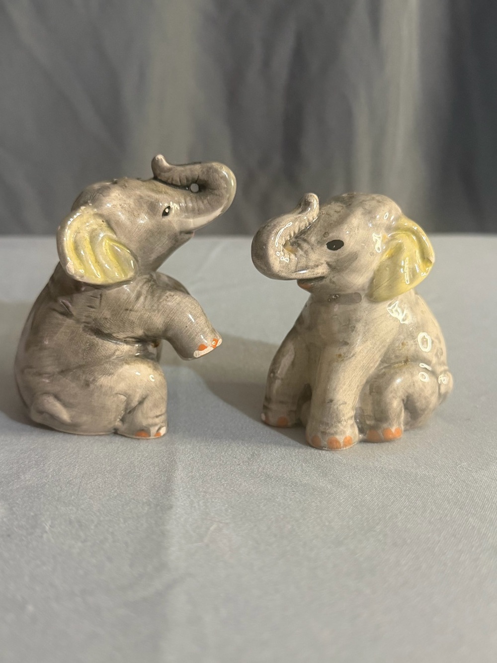 Gray Ceramic Elephant Salt and Pepper Shakers